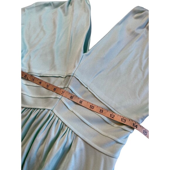Vintage‎ 70s Dress Evening Gown Mint Green Long Maxi V Neck Empire Waist Flowy S - Picture 7 of 16